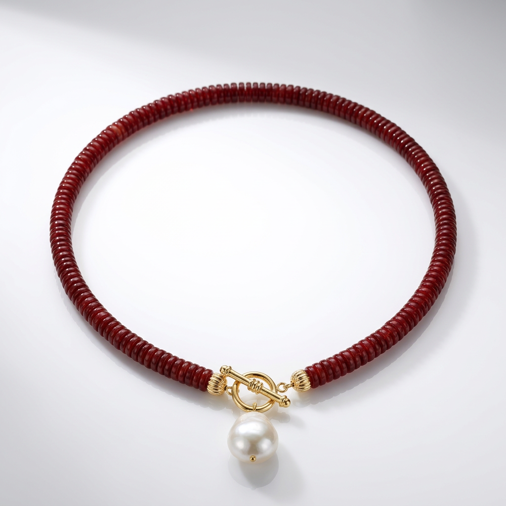 Garnet Rondelle & Pearl Pendant Necklace