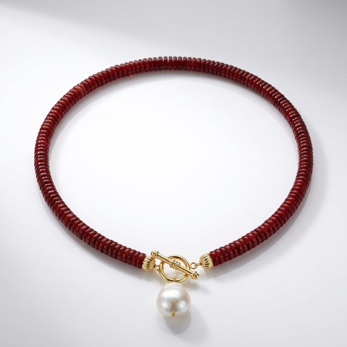 Garnet Rondelle & Pearl Pendant Necklace
