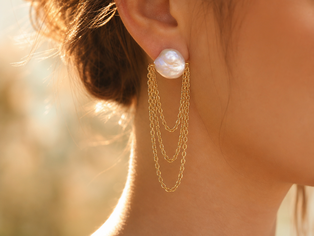 Draped Pearl Tassel Earrings