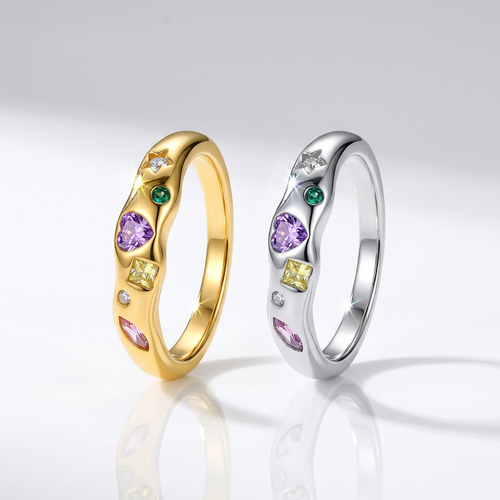 Celestial Garden Ring studio shot, gold and silver