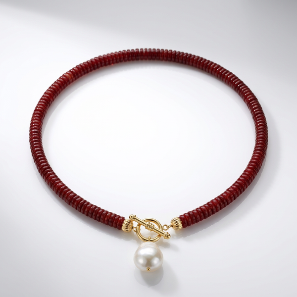 Garnet Rondelle & Pearl Pendant Necklace