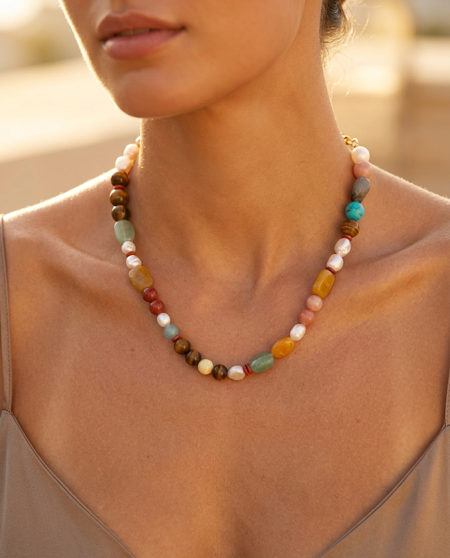Eclectic Gemstone & Pearl Necklace