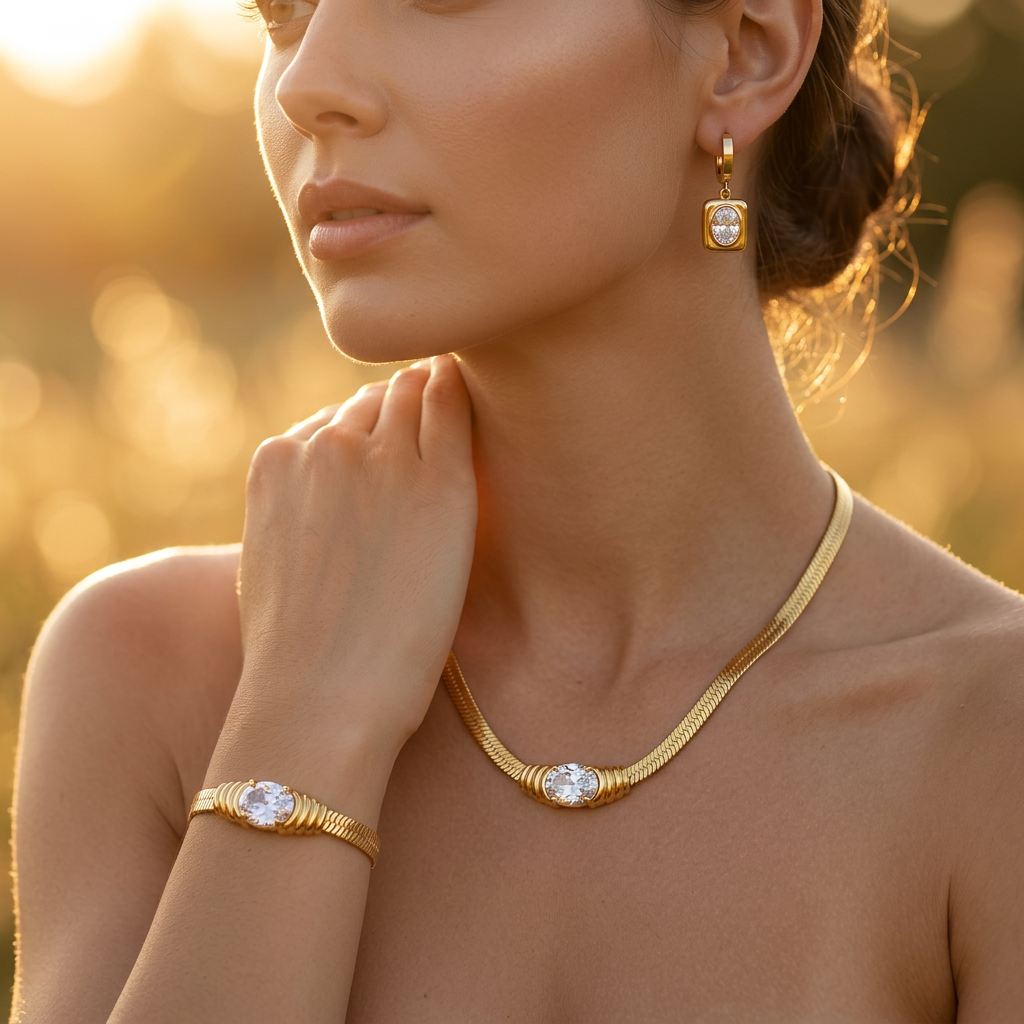 Solid Aura Necklace, Bracelet & Earring Set